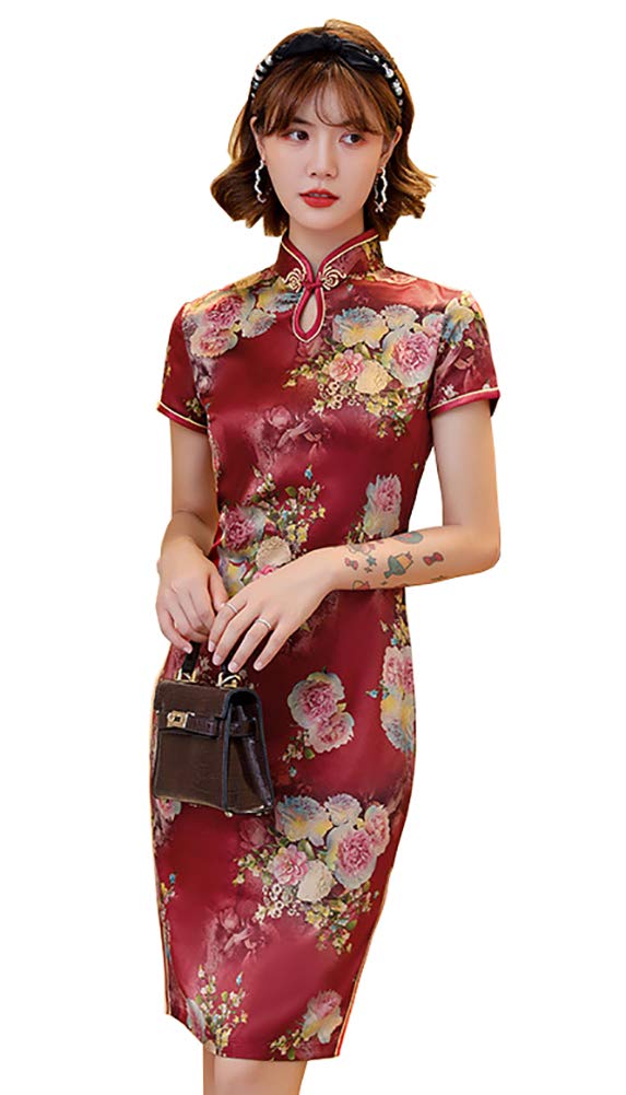 Amazon.co.jp: [TRTRO] チャイナドレス 膝丈 チャイナ服 ひざ丈